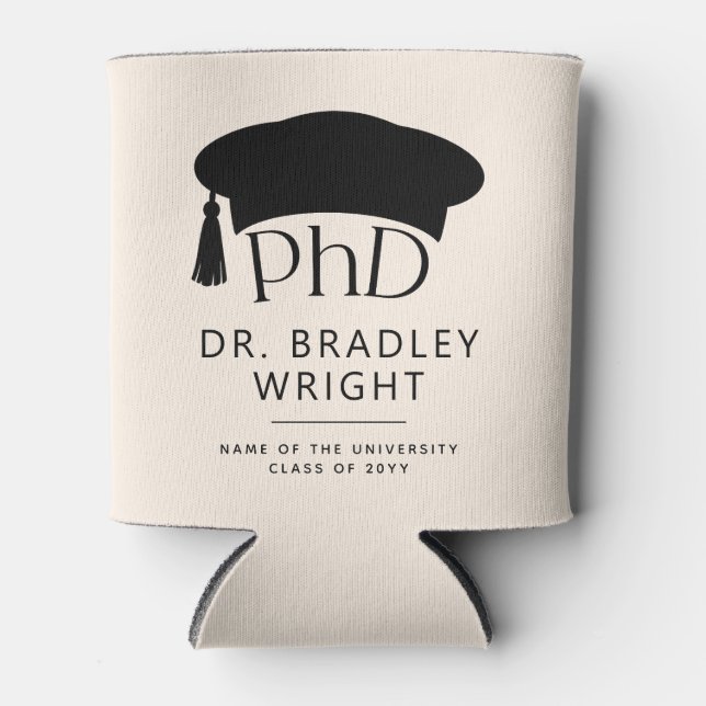 Custom PhD Doctoral Hat Doctoral Degree Graduation Can Cooler (Front)