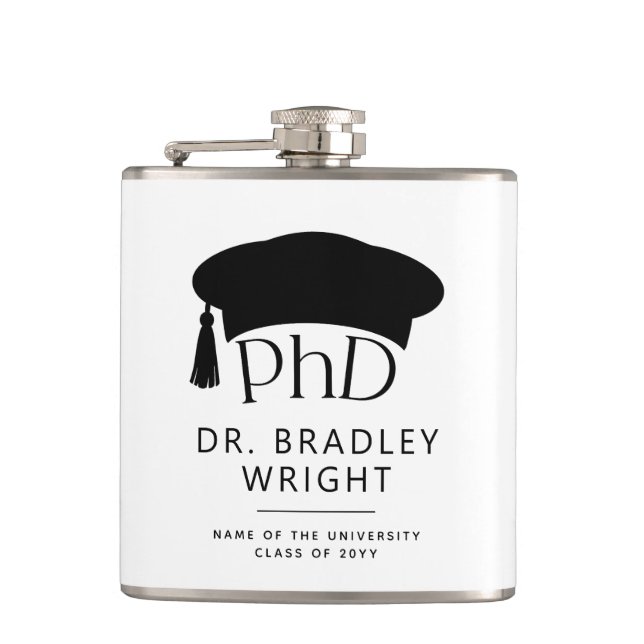 Custom PhD Doctoral Hat Doctoral Degree Graduation Flask (Front)