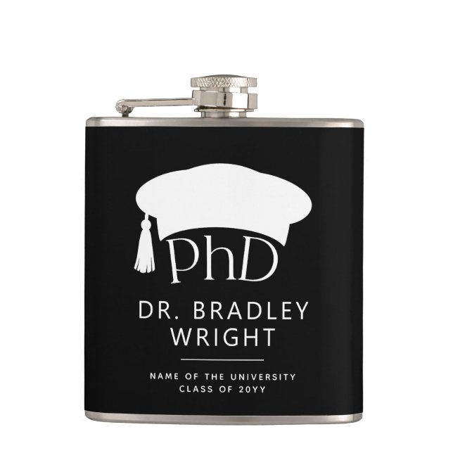 Custom PhD Doctoral Hat Doctoral Degree Graduation Flask (Front)