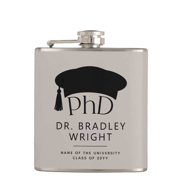 Custom PhD Doctoral Hat Doctoral Degree Graduation Flask (Front)