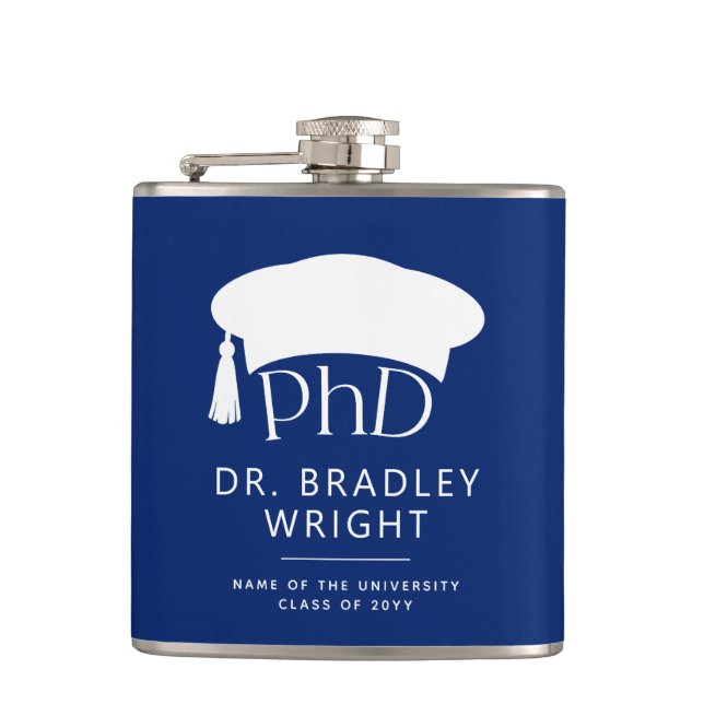 Custom PhD Doctoral Hat Doctoral Degree Graduation Flask (Front)