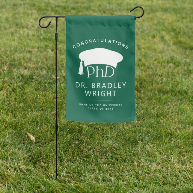 Custom PhD Doctoral Hat Doctoral Degree Graduation Garden Flag (In SItu)