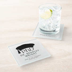 Custom PhD Doctoral Hat Doctoral Degree Graduation Glass Coaster