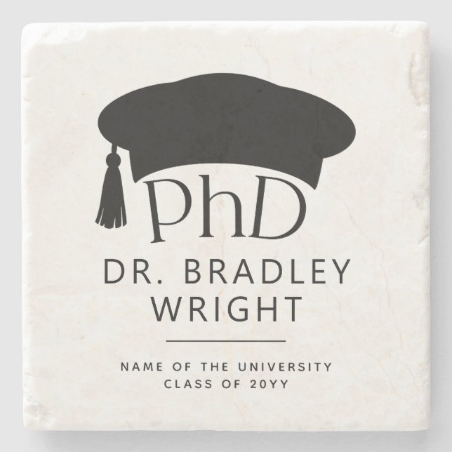 Custom PhD Doctoral Hat Doctoral Degree Graduation Stone Coaster (Front)