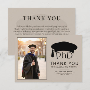 Custom PhD Doctoral Hat Doctoral Degree Graduation Thank You Card