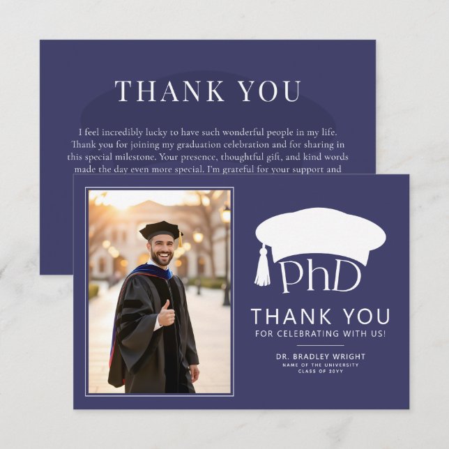 Custom PhD Doctoral Hat Doctoral Degree Graduation Thank You Card (Front/Back)