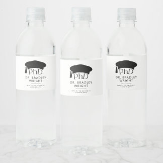 Custom PhD Doctoral Hat Doctoral Degree Graduation Water Bottle Label