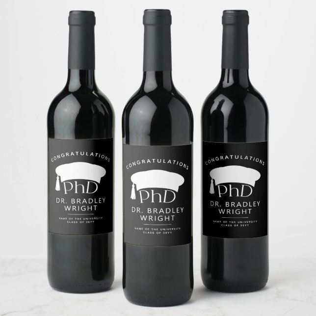 Custom PhD Doctoral Hat Doctoral Degree Graduation Wine Label (Bottles)