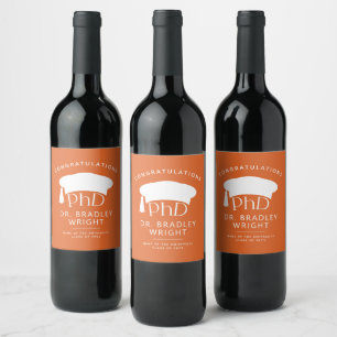Custom PhD Doctoral Hat Doctoral Degree Graduation Wine Label