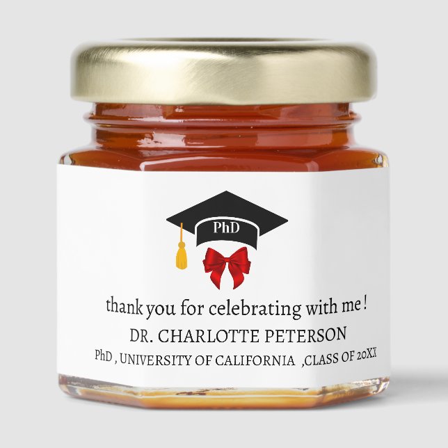Custom PhD Graduation Party Honey Jar Favors (Front)