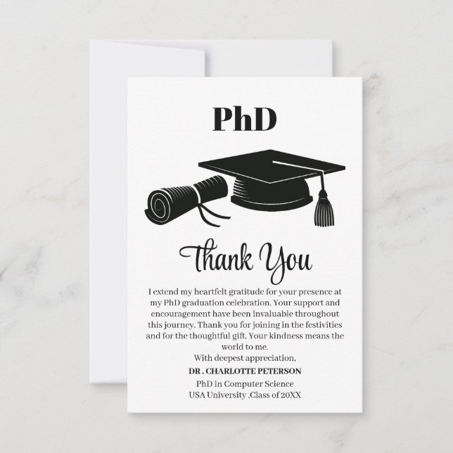 Custom PhD Graduation Party Thank You Card (Front)