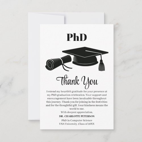 Custom PhD Graduation Party Thank You Card