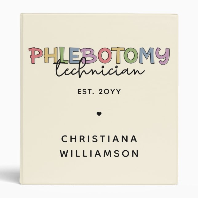 Custom Phlebotomy Technician PBT Phlebotomy Tech 3 Ring Binder (Front)