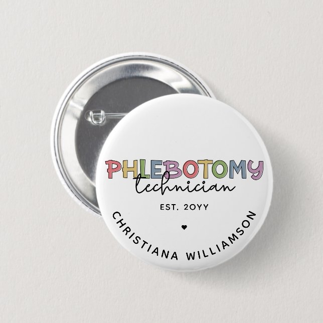 Custom Phlebotomy Technician PBT Phlebotomy Tech Button (Front & Back)