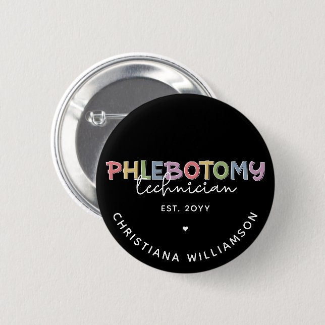 Custom Phlebotomy Technician PBT Phlebotomy Tech Button (Front & Back)