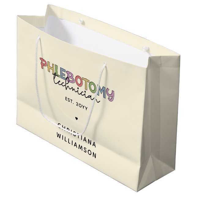 Custom Phlebotomy Technician PBT Phlebotomy Tech Large Gift Bag (Front Angled)
