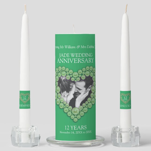 Custom photo 12th wedding anniversary green jade unity candle set (Front)