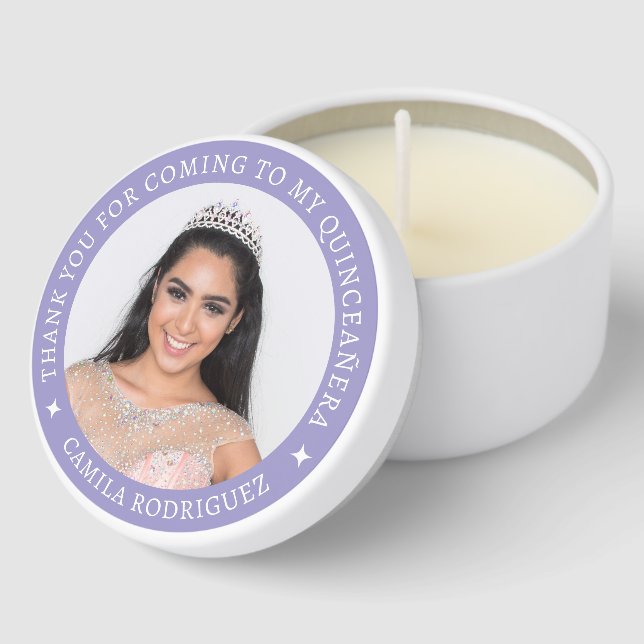 Custom Photo 15th Birthday Lilac Quinceañera Mini Candle Favors (Corner)