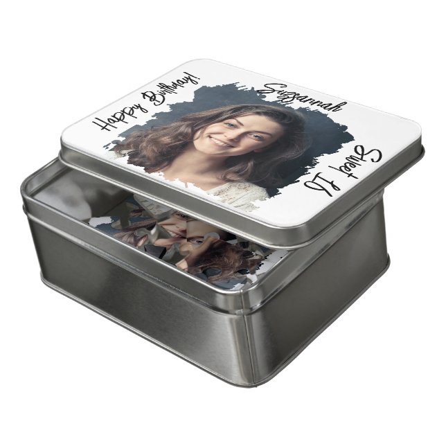 Custom Photo 16th Birthday Black White Template Jigsaw Puzzle (Lid Open)