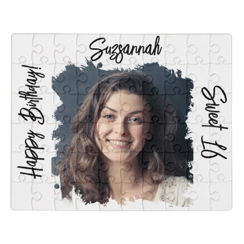 Custom Photo 16th Birthday Black White Template Jigsaw Puzzle