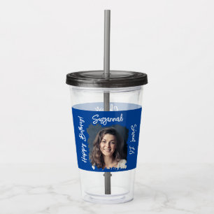 Custom Photo 16th Happy Birthday Blue Template Acrylic Tumbler