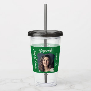 Custom Photo 16th Happy Birthday Green Template Acrylic Tumbler