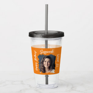 Custom Photo 16th Happy Birthday Orange Template Acrylic Tumbler