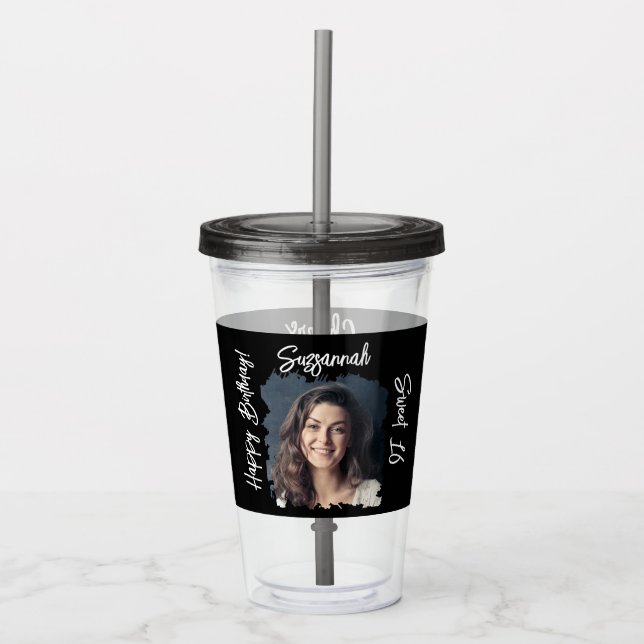 Custom Photo 16th Happy Birthday Personalized Acrylic Tumbler (Front)