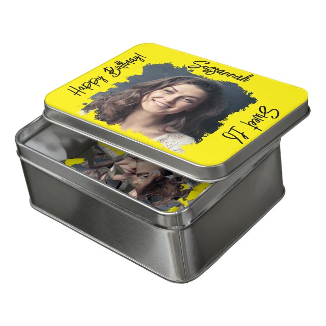 Custom Photo 16th Happy Birthday Yellow Template  Jigsaw Puzzle (Lid Open)