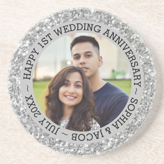 Custom Photo 1st Anniversary Coaster (Front)