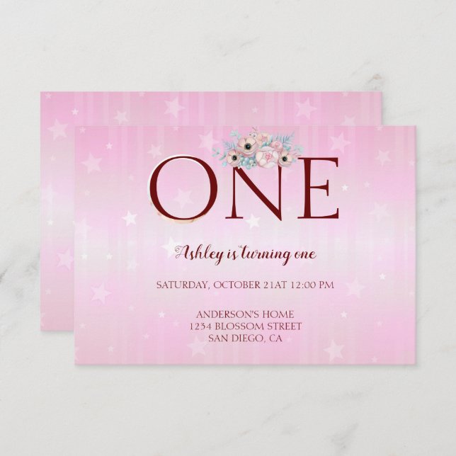 Custom Photo 1st Birthday Invitation (Front/Back)