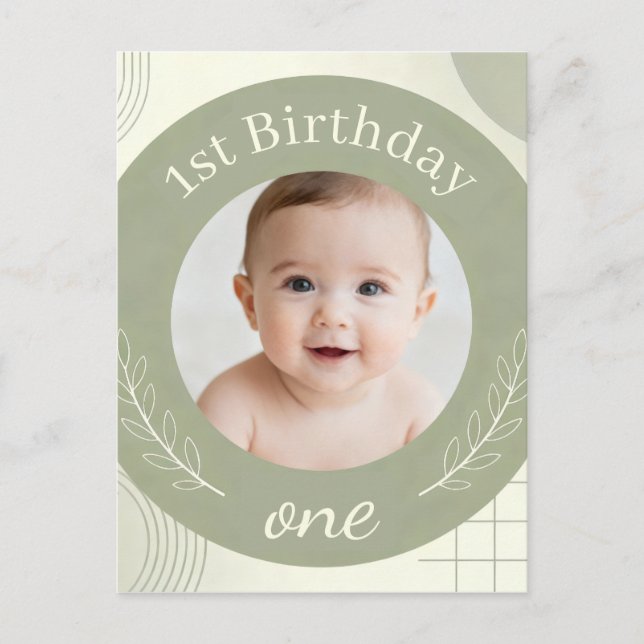 Custom Photo 1st Birthday - Personalized Postcard  (Front)