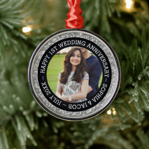 Custom Photo 1st Wedding Anniversary Metal Ornament