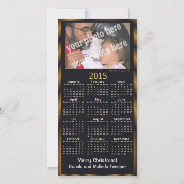 Custom Photo 2015 Calendar Card Black Merry Xmas (Front)