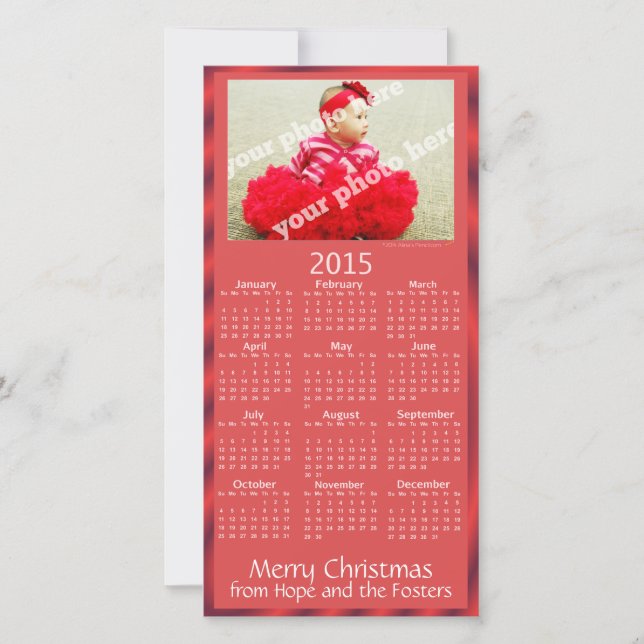 Custom Photo 2015 Calendar Christmas Card Red (Front)