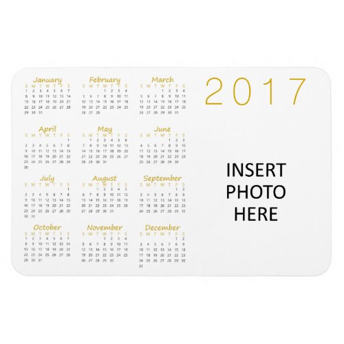 Custom Photo 2017 Calendar Magnet Gold  Dark Gray