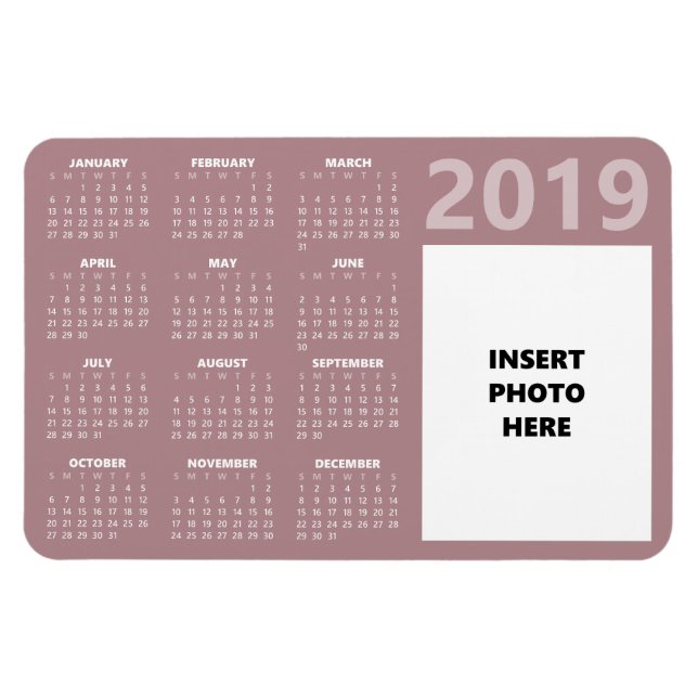 Custom Photo 2019 Calendar Magnet - Dusty Rose (Horizontal)