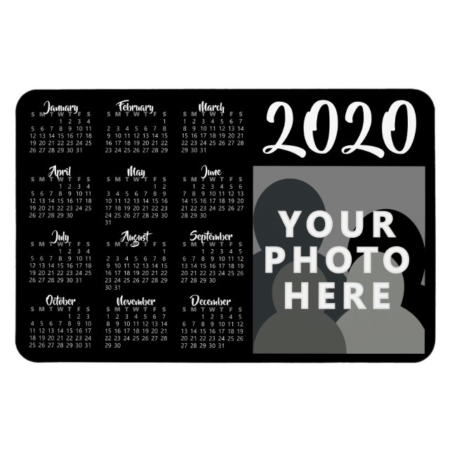 Custom Photo 2020 Calendar Magnet Template | Black (Horizontal)