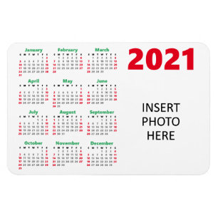Custom Photo 2021 Calendar   Christmas Red Green Magnet