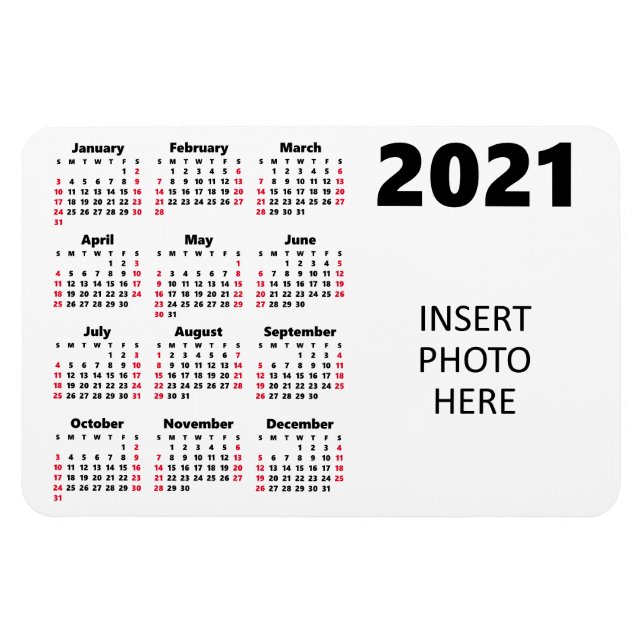 Custom Photo 2021 Calendar | Custom Color Weekends Magnet (Horizontal)