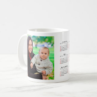 Custom Photo 2025 Calendar Red Weekends Coffee Mug