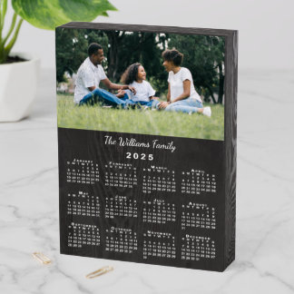 Custom Photo 2025 Calendar Rustic Black Wooden Box Sign