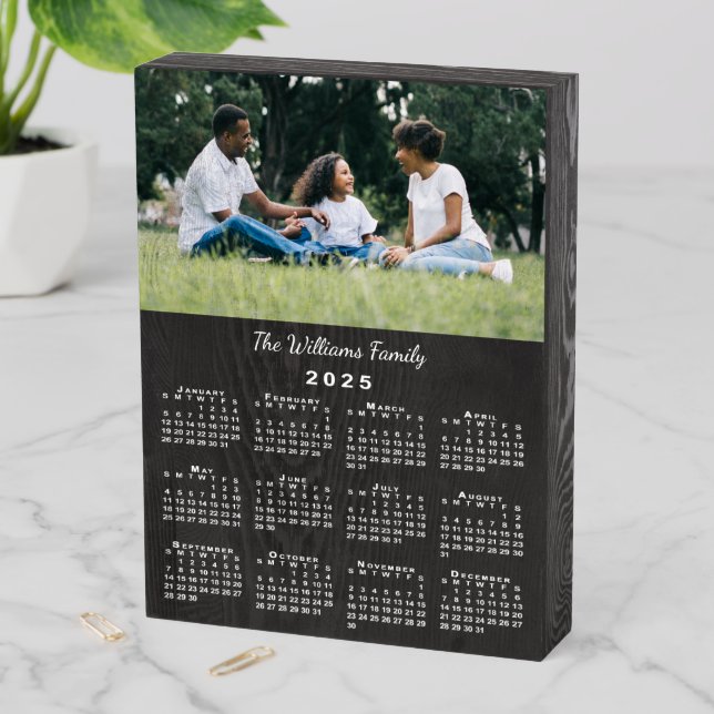 Custom Photo 2025 Calendar Rustic Black Wooden Box Sign (In Situ Vertical)