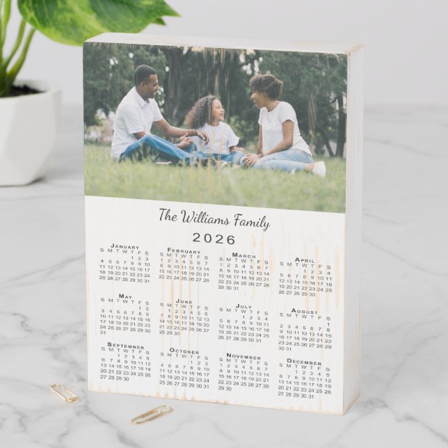 Custom Photo 2026 Calendar Rustic White Wooden Box Sign (In Situ Vertical)
