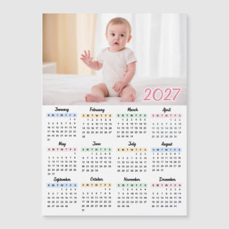 Custom Photo 2027 Pastel Color Magnet Calendar