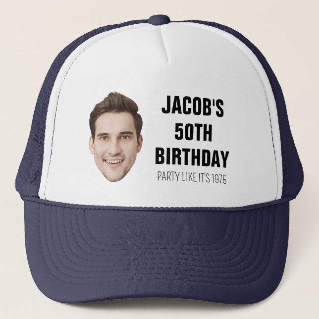 Custom Photo 20th 30th 40th 50th 60 Birthday Party Trucker Hat (Front)