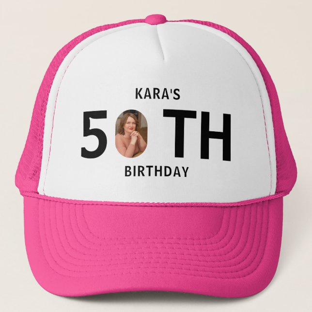 Custom Photo 20th 30th 40th 50th 60th 70 Birthday Trucker Hat (Front)