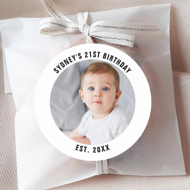 Custom Photo 21st 2Oth 30th 40th Birthday Party Classic Round Sticker (Creator Uploaded)