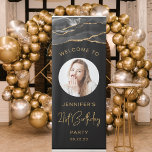 Custom Photo 21st Birthday Black Gold Agate Retractable Banner<br><div class="desc">Welcome guests to her 21st birthday party with this chic retractable banner, featuring a black watercolor agate and gold faux glitter border above a round photo of the guest of honor on a black background. The words "21st Birthday" appear in elegant gold faux glitter handwriting script. Personalize the banner with...</div>