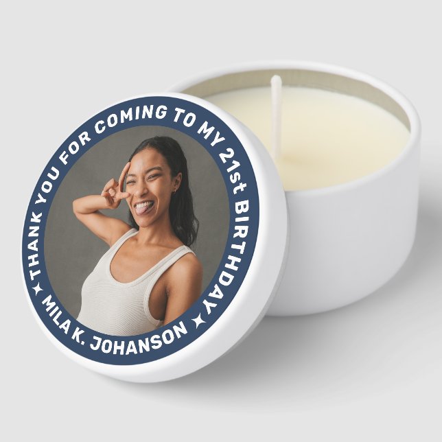Custom Photo 21st Birthday Guest Thank You Mini Candle Favors (Corner)